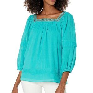 Trina Turk 'El Arsa' Balloon-Sleeve Pullover Cotton Top, Oasis
